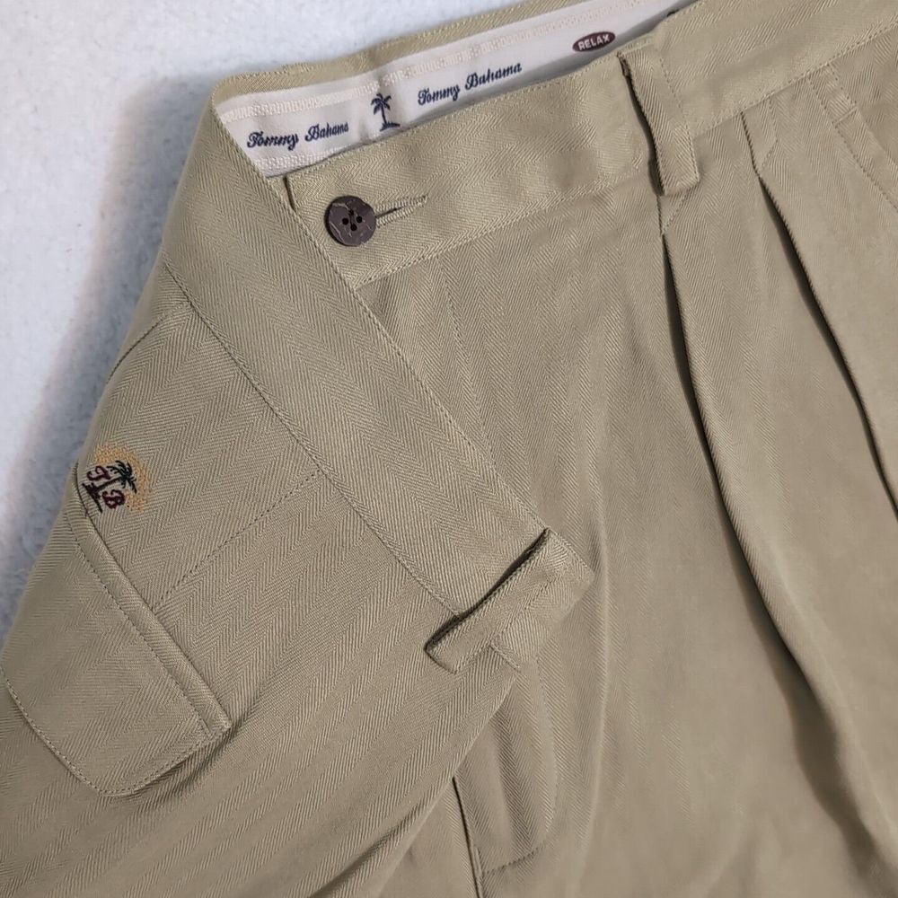 Tommy Bahama Men's Sz 38x9"‎ Yellow Tan Herringbone Pleated Silk Chino Shorts